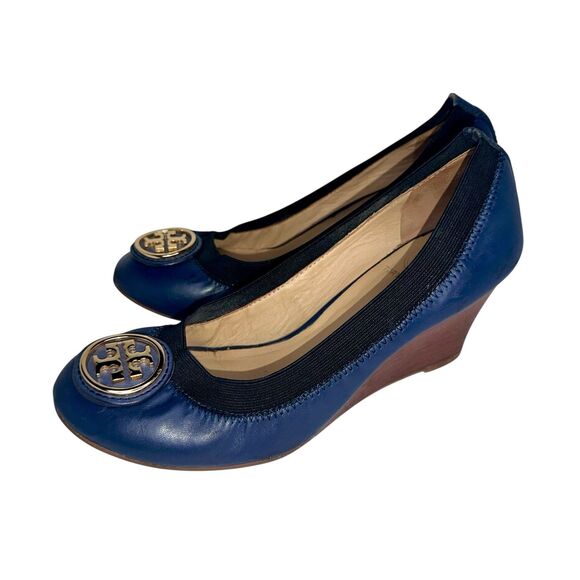 Tory Burch Caroline Navy Blue Ballet Pump Wedges Size 6M - Picture 1 of 8